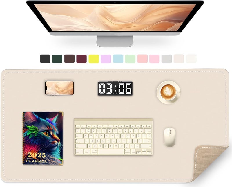 METEOROCK Large Desk Mat 35.4" x 17", PU Leather Desk Pad Protector, Non-Slip Large Mouse Pad for Desk, Waterproof Computer Desk Mat, Office Desk Pad for Keyboard Mouse, Desk Writing Mat (Apricot) - Image 1